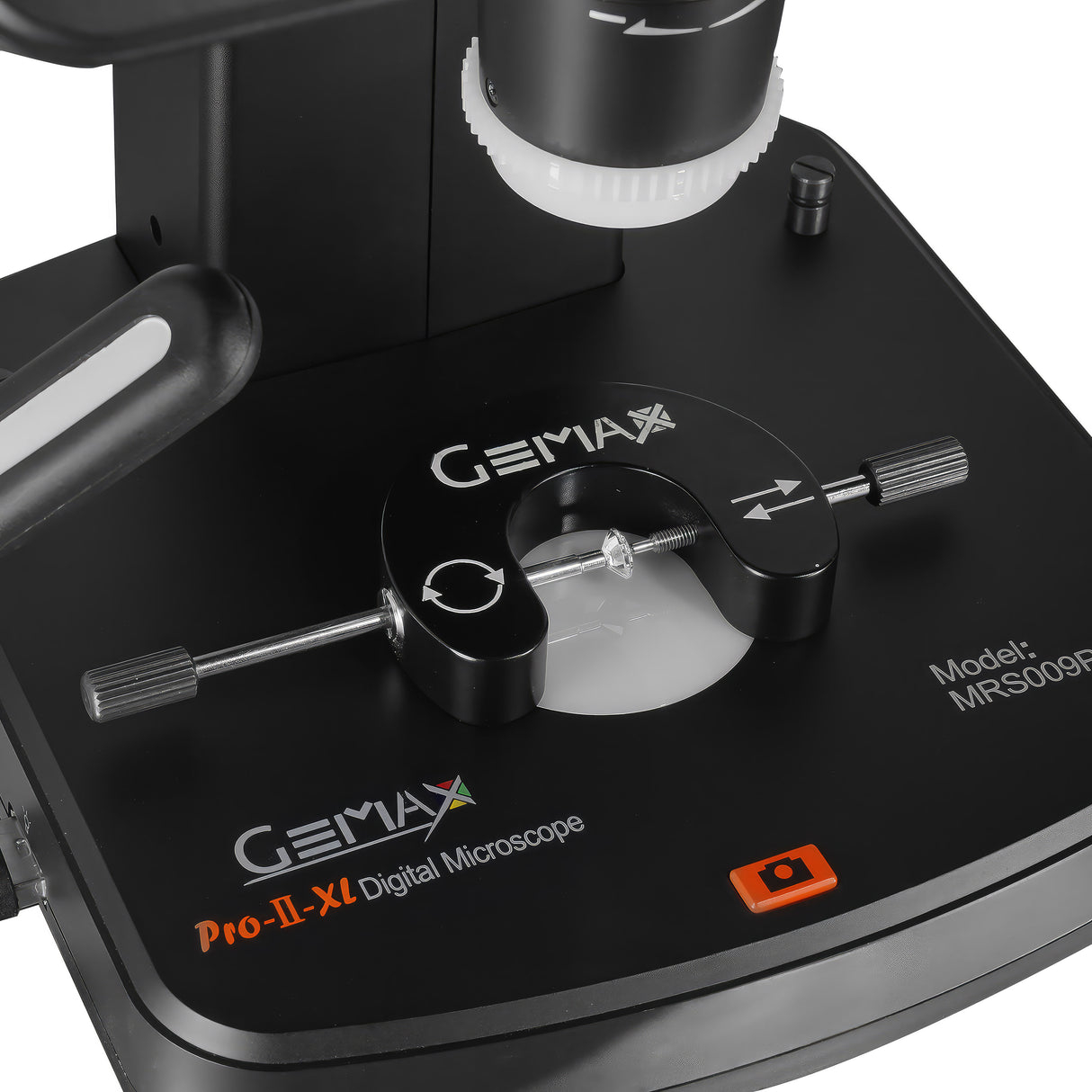 GEMAX Pro II-XL microscope photographing gemstones, digital microscope with HD screen for jewelry inspection close up