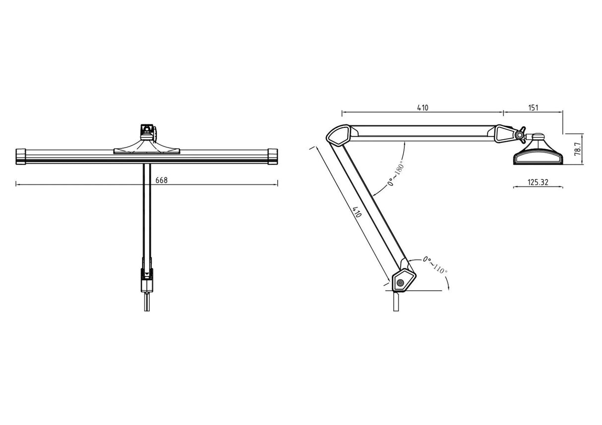 SBR Professional Black Daylight Lamp — 45W LED desk lamp for jewelers and precision work. Sketch.