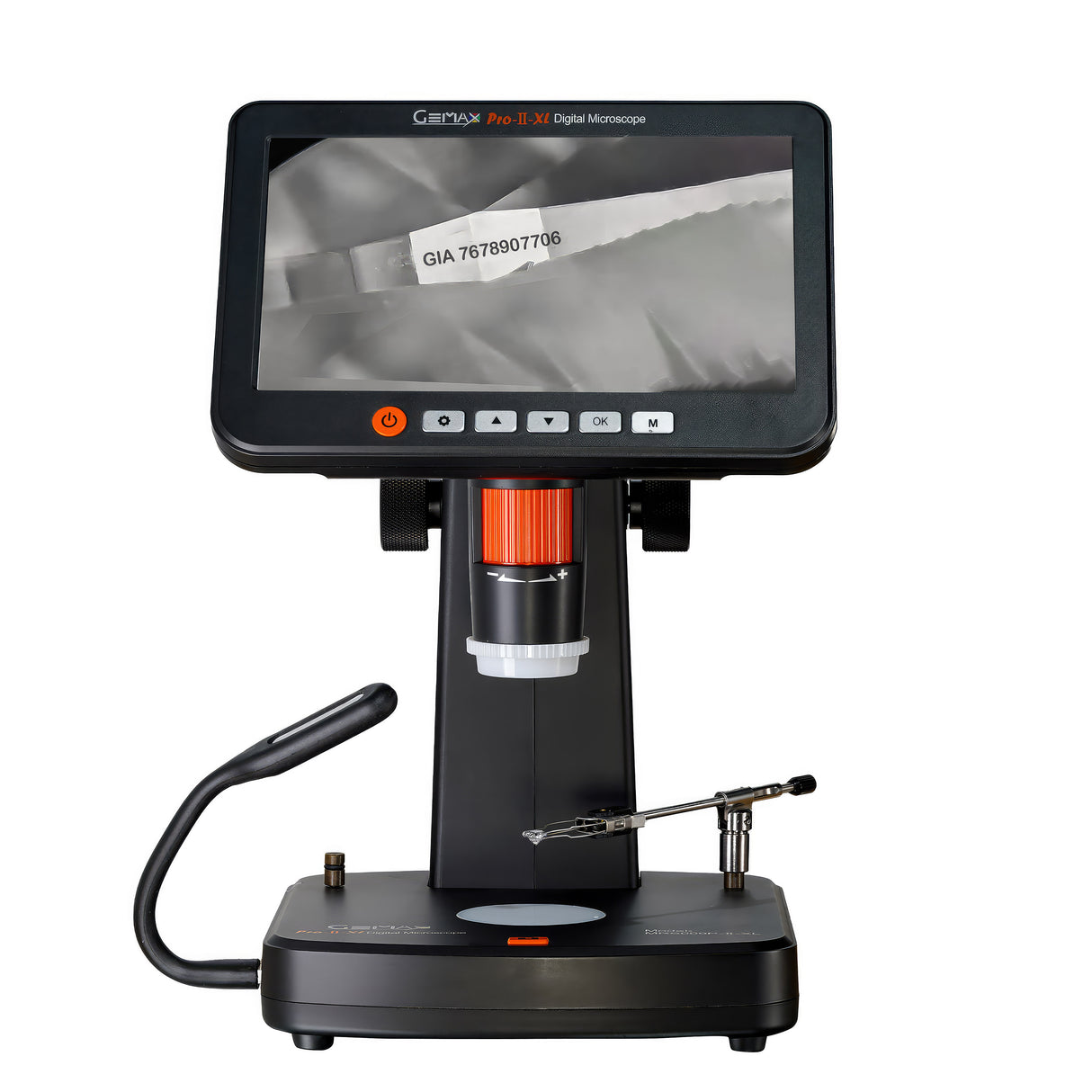 GEMAX Pro II-XL microscope photographing gemstones, digital microscope with HD screen for jewelry inspection
