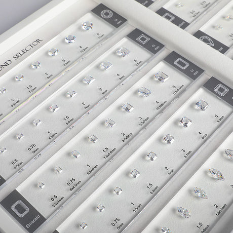 Professional CZ diamond selector tool used by jewelers to help customers choose ring size and shape