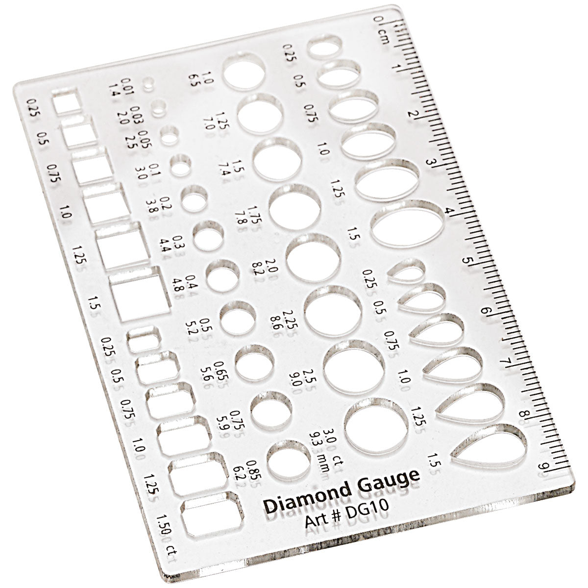 Diamond gauge pocket template with 5 gemstone shapes