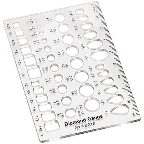 Diamond gauge pocket template with 5 gemstone shapes