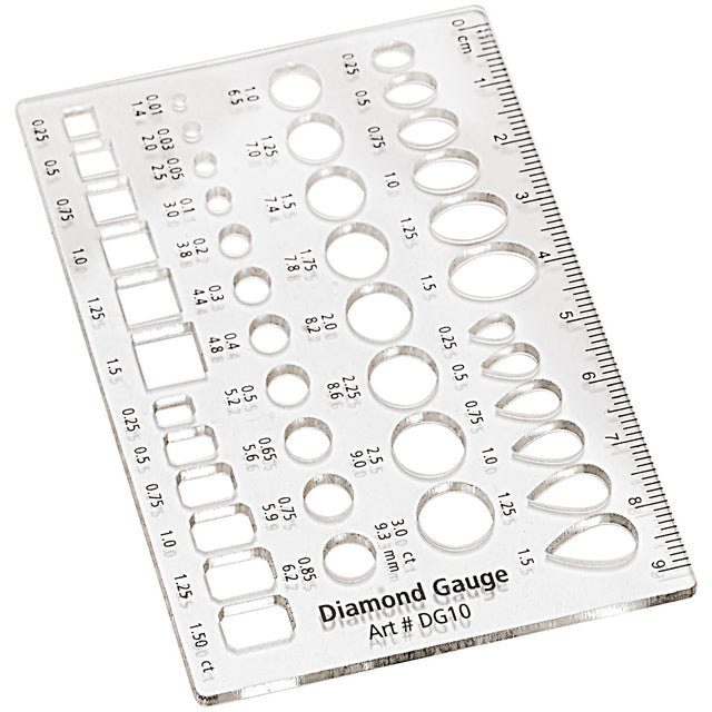 Diamond gauge pocket template with 5 gemstone shapes