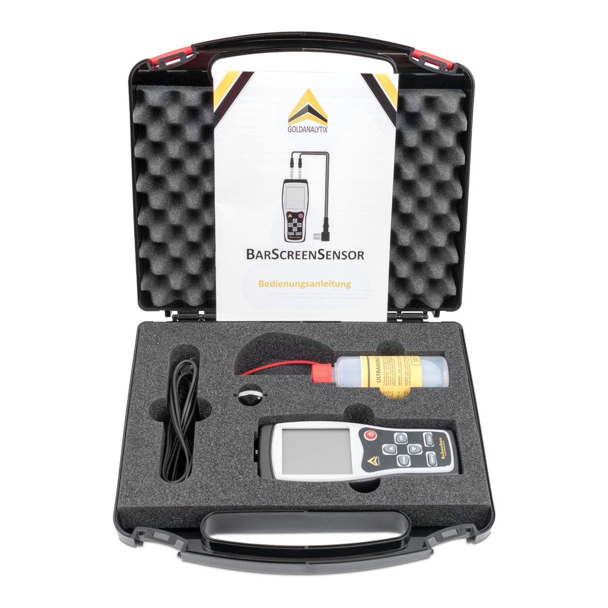 Barscreensensor tool set with a case on a white background