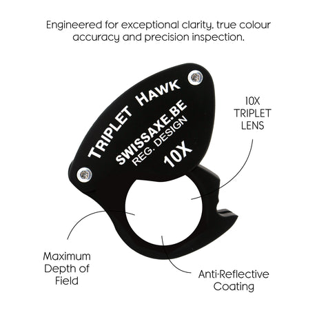 SwissAxe Hawk 10x diamond loupe for professional gemstone inspection