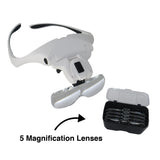 hands free magnifying visor with LED lights and adjustable headband