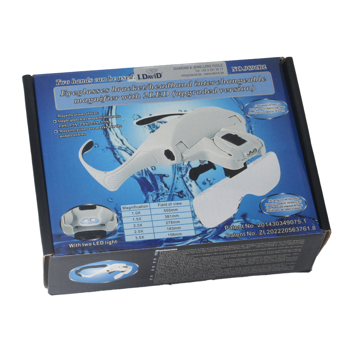 LED headband magnifier with dual LED light and interchangeable lenses for jewelry repair