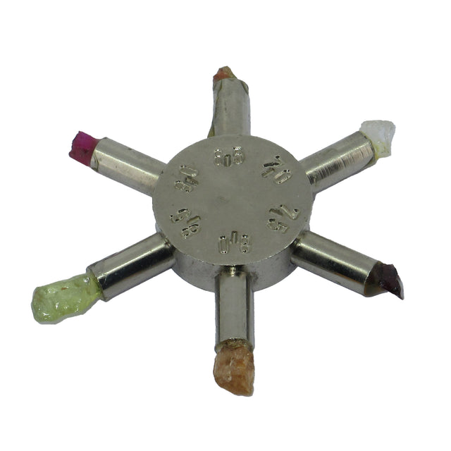 Mohs hardness mineral reference stones for gemology testing