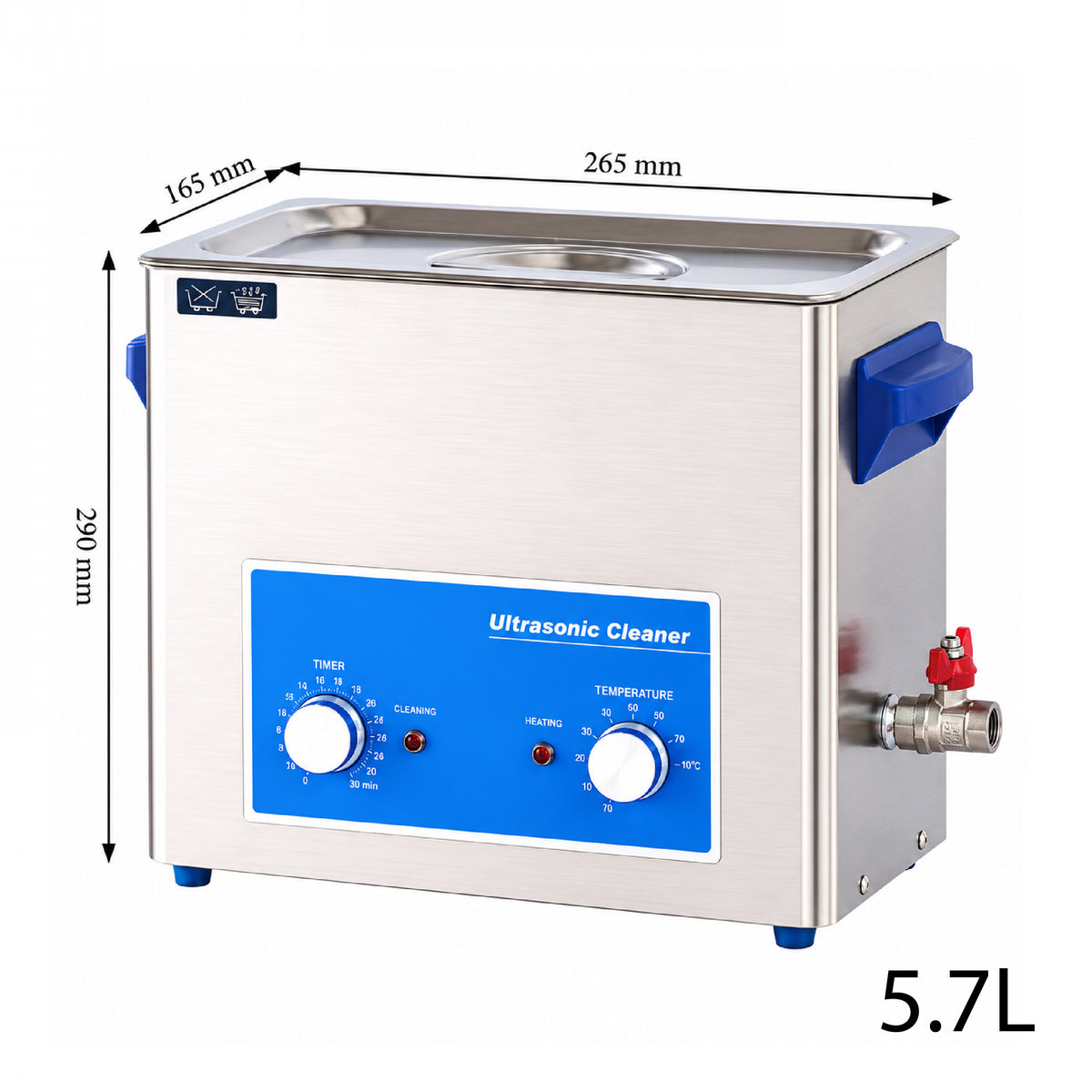 Stainless Steel Ultrasonic Cleaner – 5.7L | Adjustable Heating & Timer