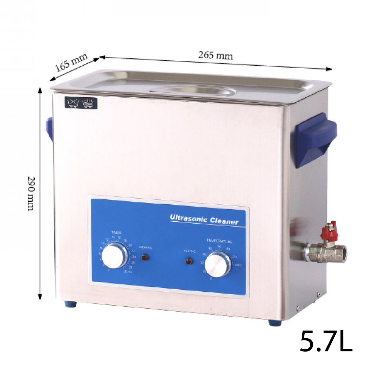 Stainless Steel Ultrasonic Cleaner – 5.7L | Adjustable Heating & Timer