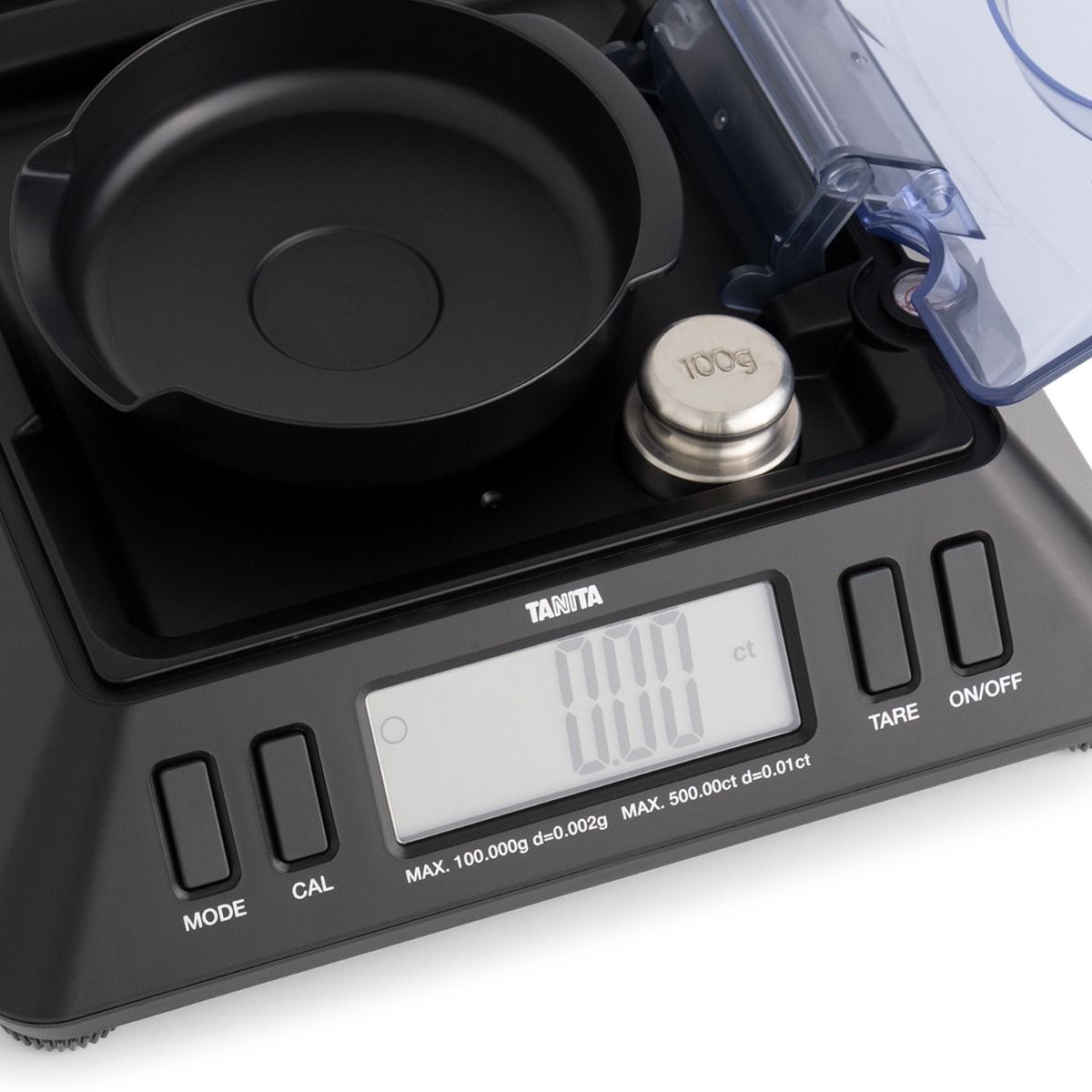 High-precision digital scale with dual LCD display and draft-eliminating shield